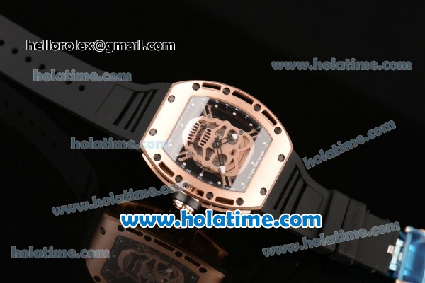 Richard Mille RM52-01 AN CA-CE Swiss ETA 2671 Automatic Rose Gold Case with Black Rubber Bracelet White Markers and Skeleton Dial - 1:1 Original - Click Image to Close